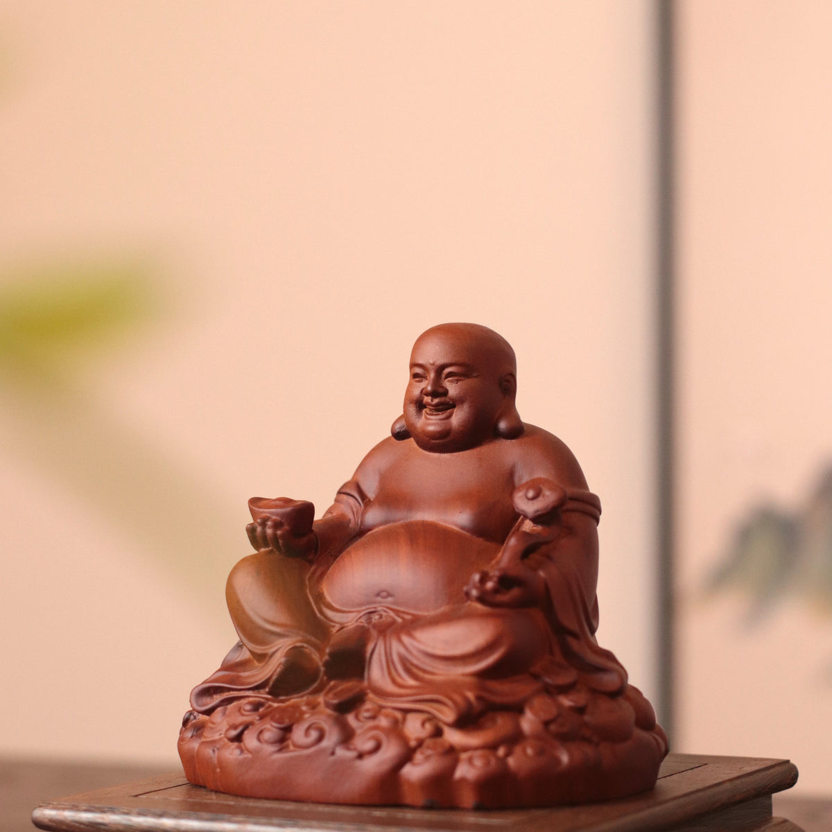 Hand-Carved Laughing Buddha Statue