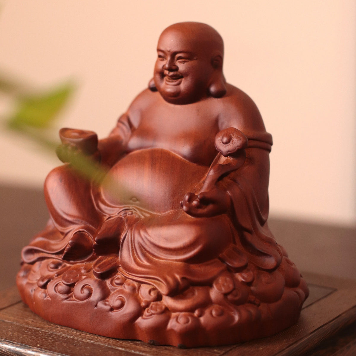 Hand-Carved Laughing Buddha Statue
