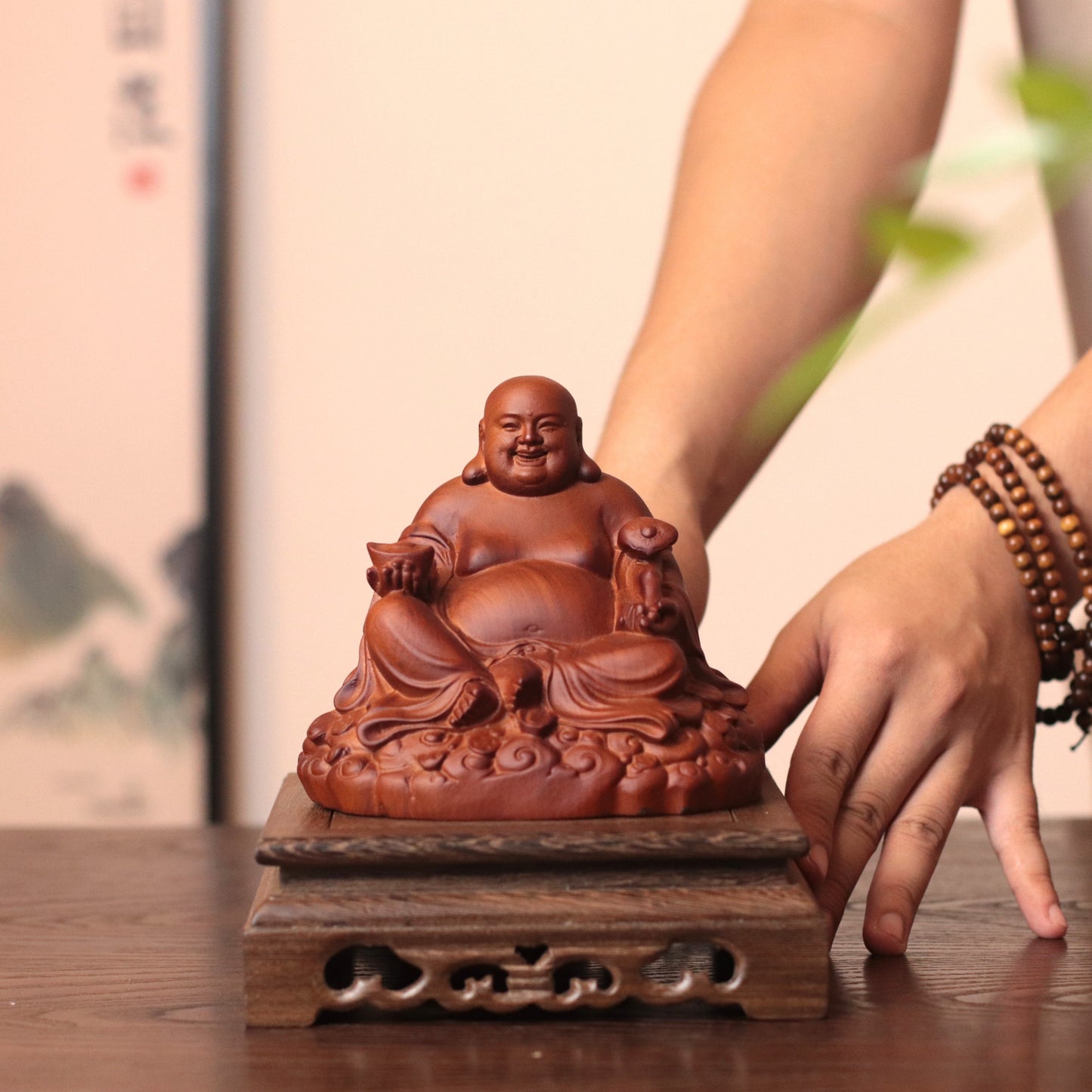 Hand-Carved Laughing Buddha Statue