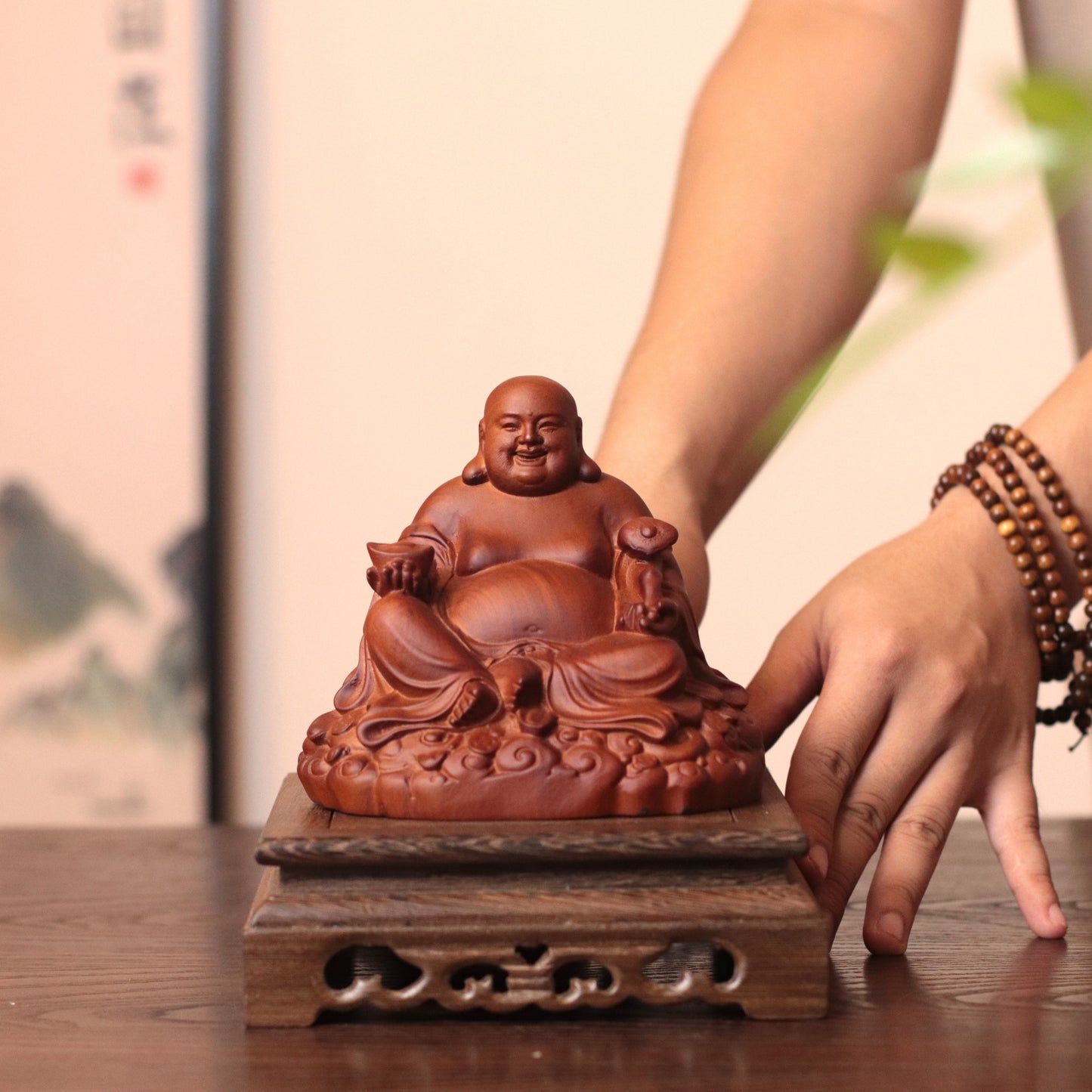Hand-Carved Laughing Buddha Statue
