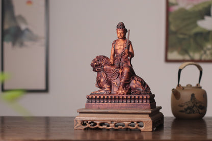 Manjushri Bodhisattva Statue - Hand Carved African Padauk Wood