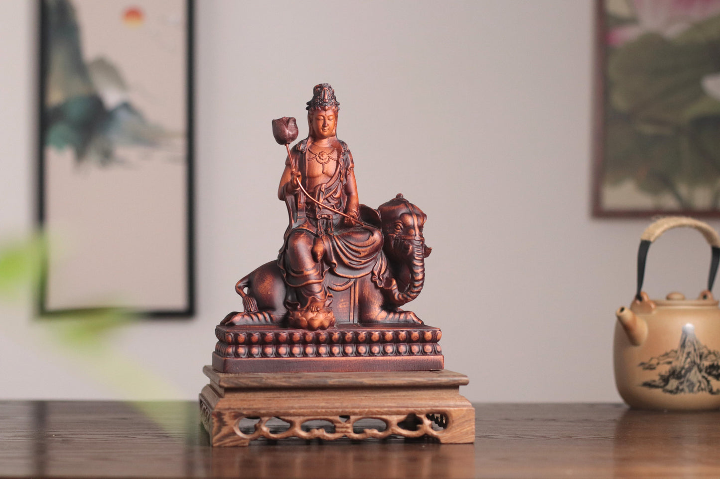 Wooden Samantabhadra Bodhisattva Statue
