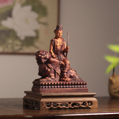 Manjushri Bodhisattva Statue - Hand Carved African Padauk Wood