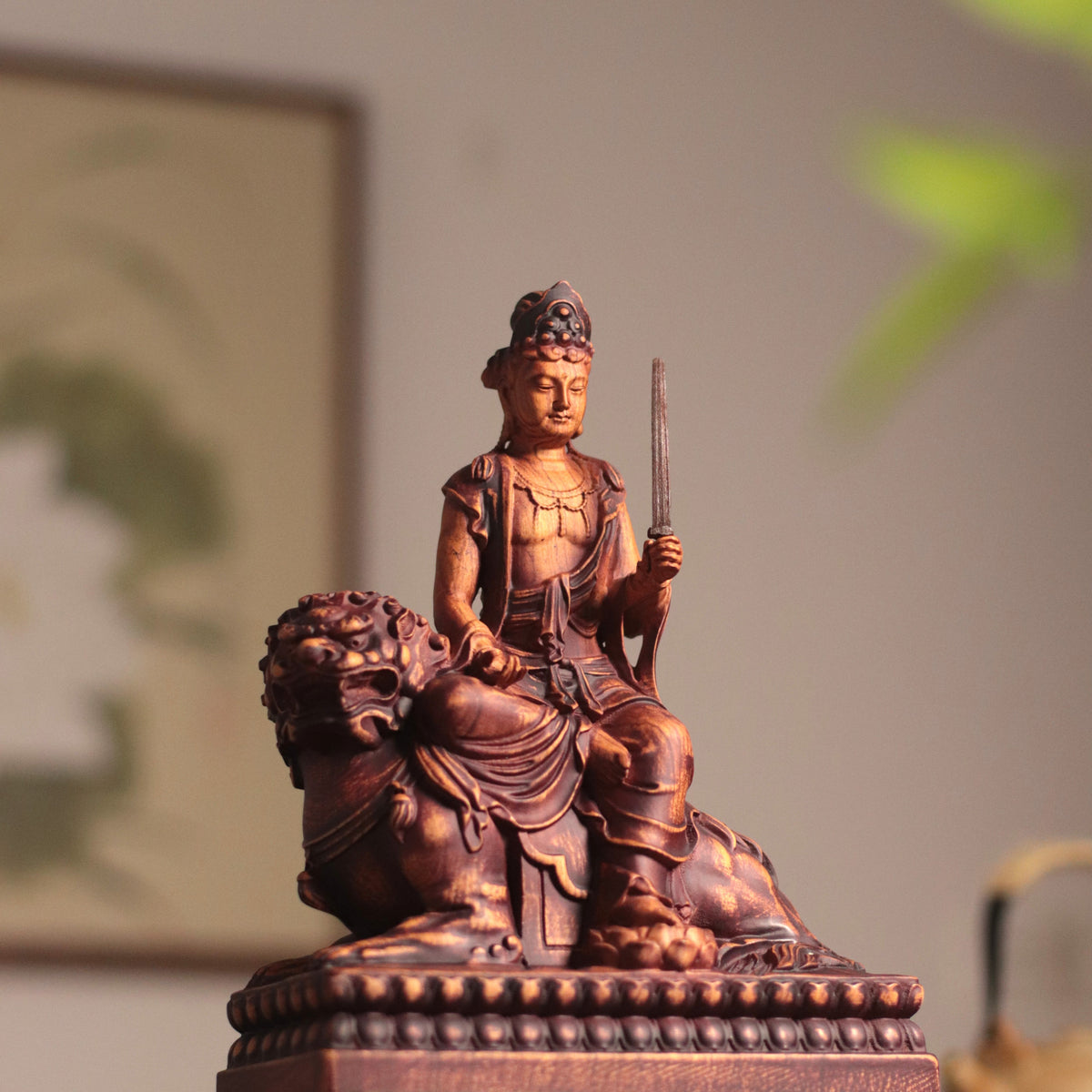 Manjushri Bodhisattva Statue - Hand Carved African Padauk Wood