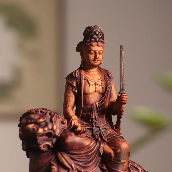 Manjushri Bodhisattva Statue - Hand Carved African Padauk Wood