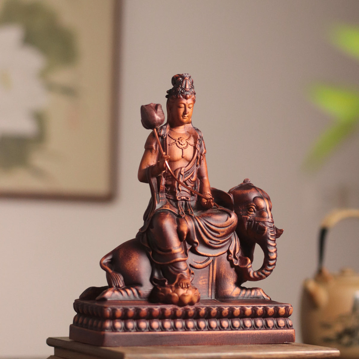 Wooden Samantabhadra Bodhisattva Statue