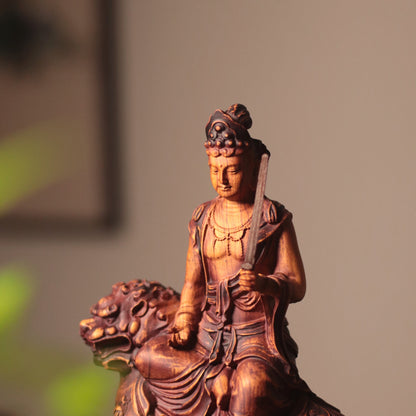 Manjushri Bodhisattva Statue - Hand Carved African Padauk Wood