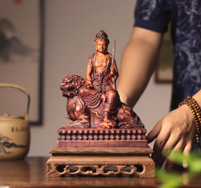 Manjushri Bodhisattva Statue - Hand Carved African Padauk Wood