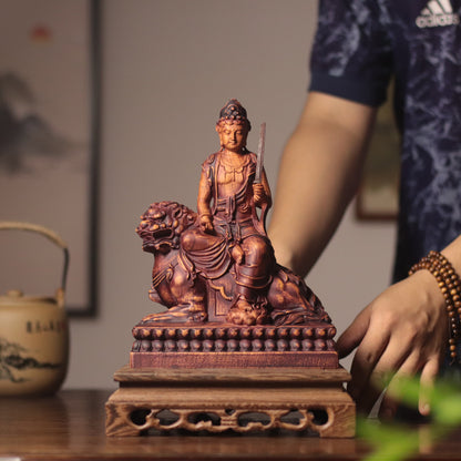 Manjushri Bodhisattva Statue - Hand Carved African Padauk Wood