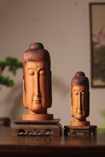 Hand Carved Buddha Face Statue for Home Decor