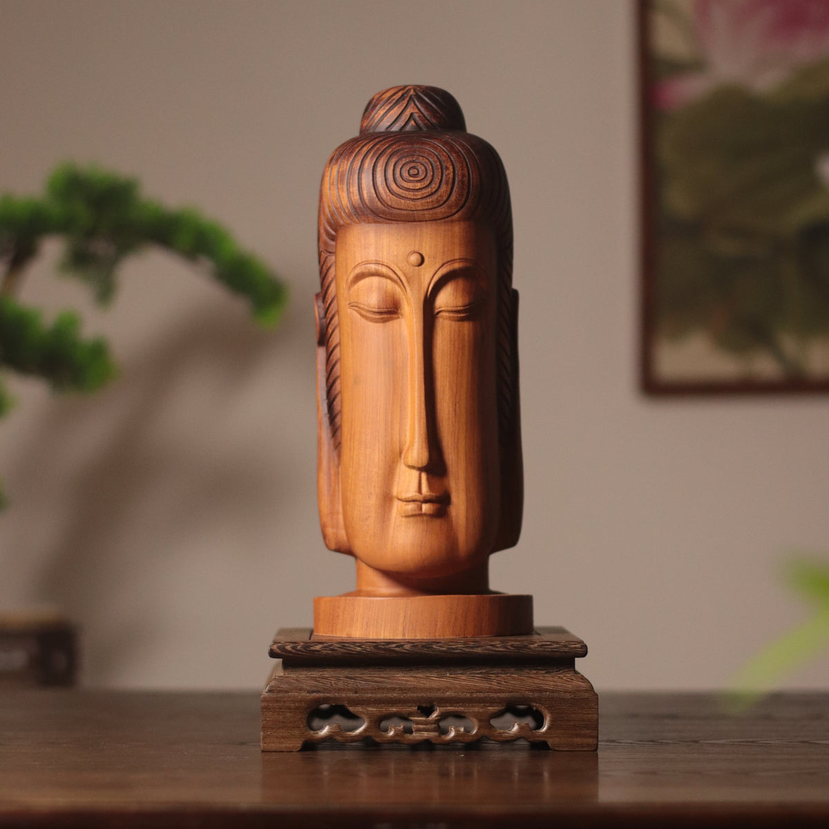 Hand Carved Buddha Face Statue for Home Decor