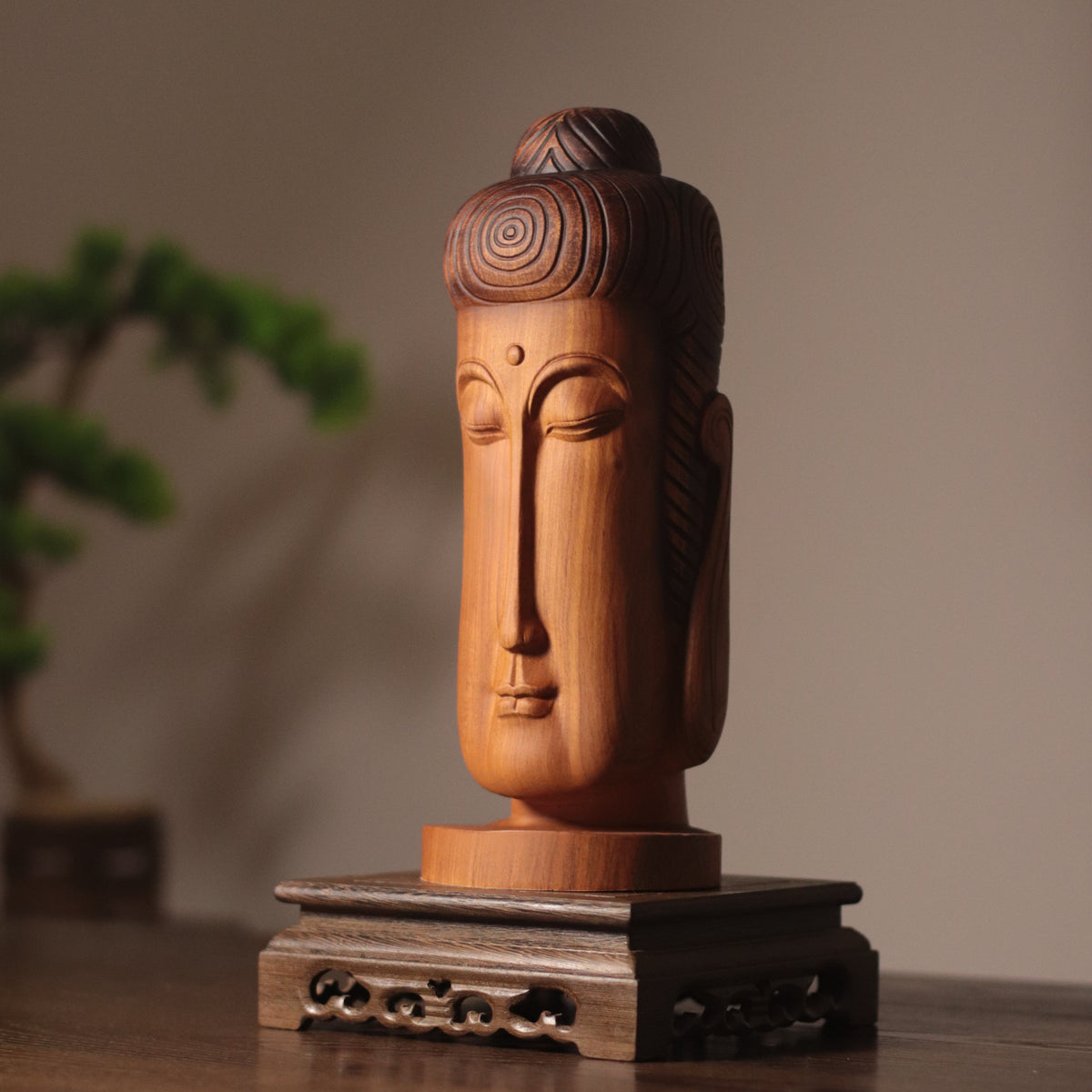Hand Carved Buddha Face Statue for Home Decor