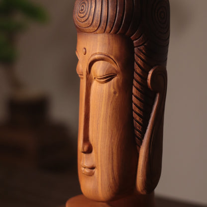 Hand Carved Buddha Face Statue for Home Decor