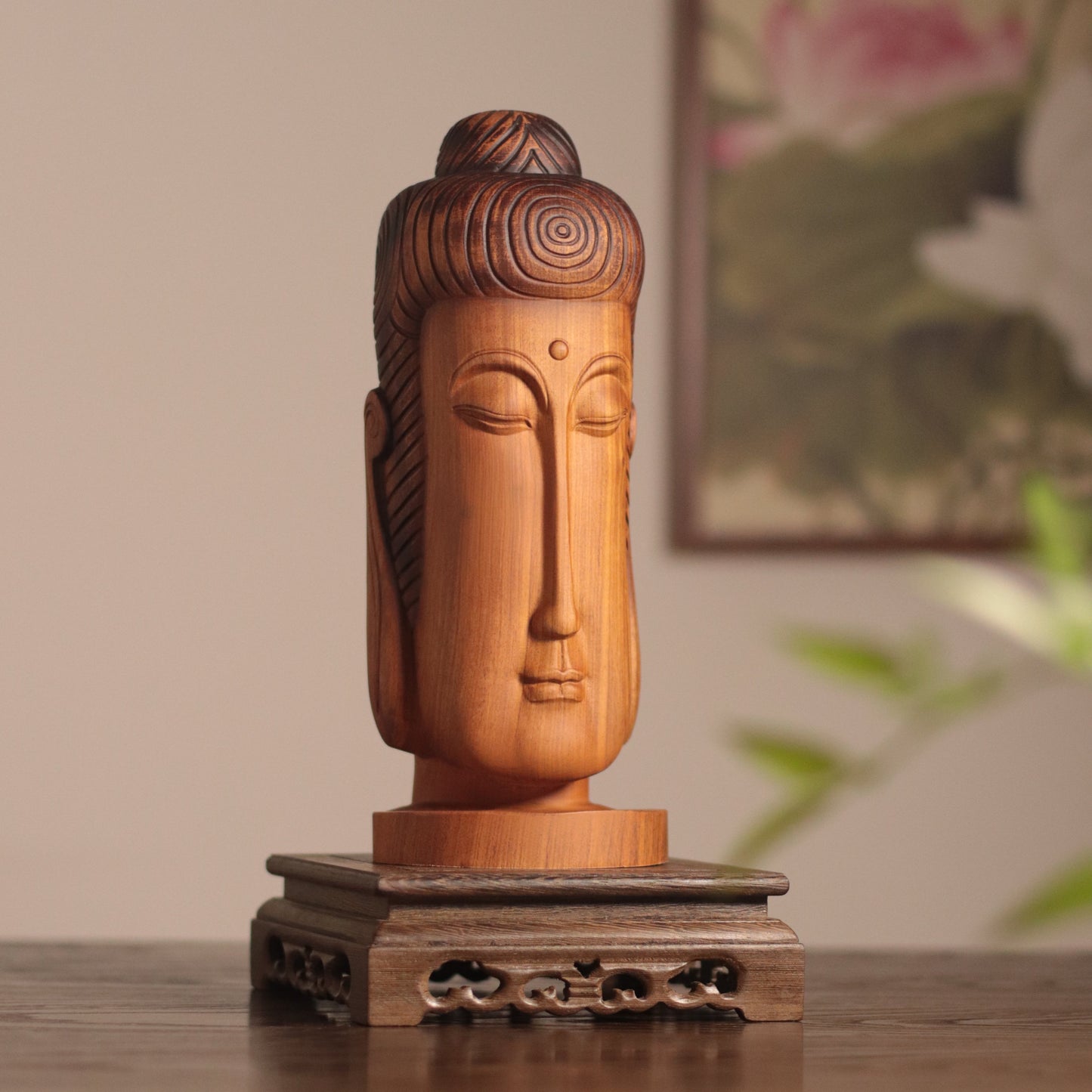 Hand Carved Buddha Face Statue for Home Decor