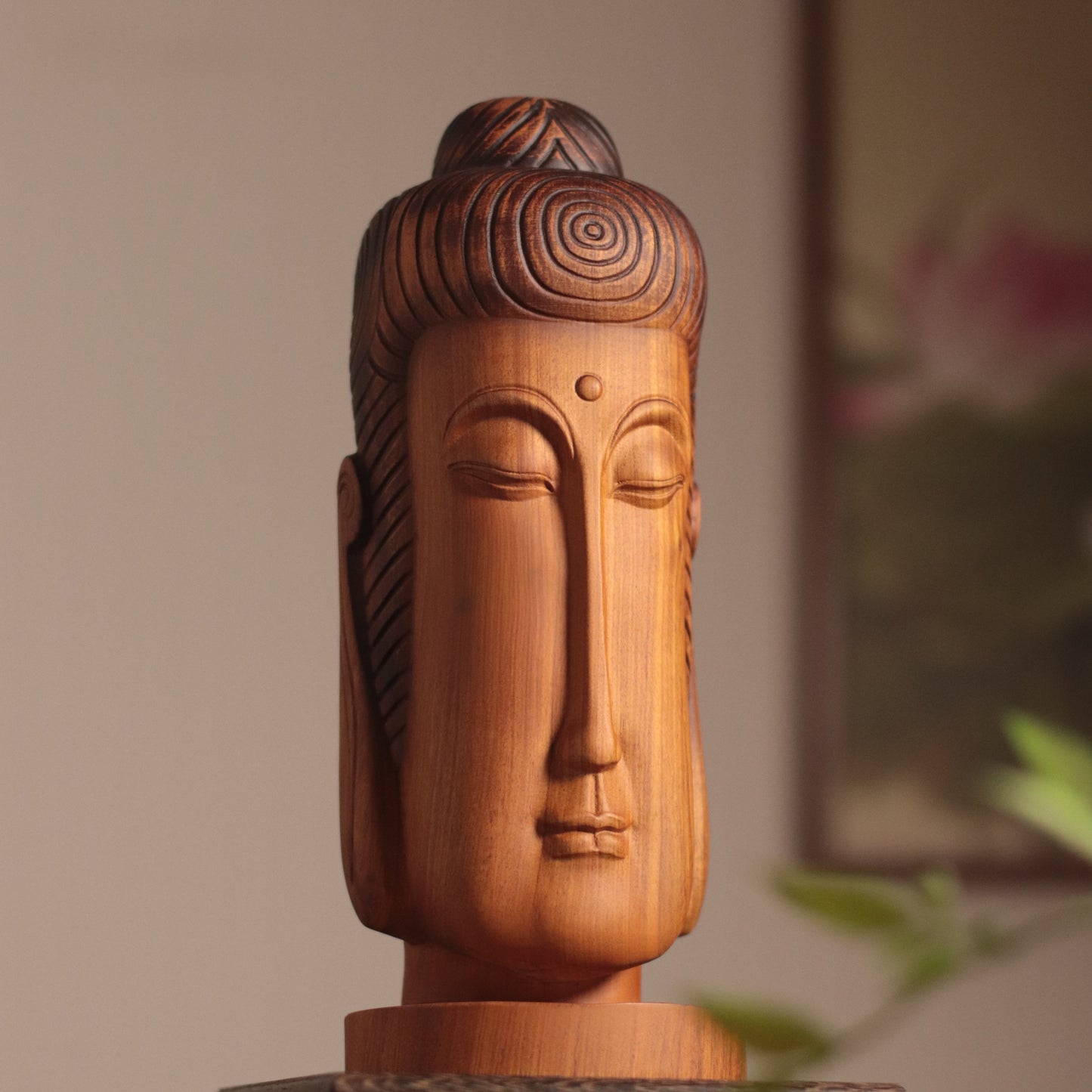 Hand Carved Buddha Face Statue for Home Decor