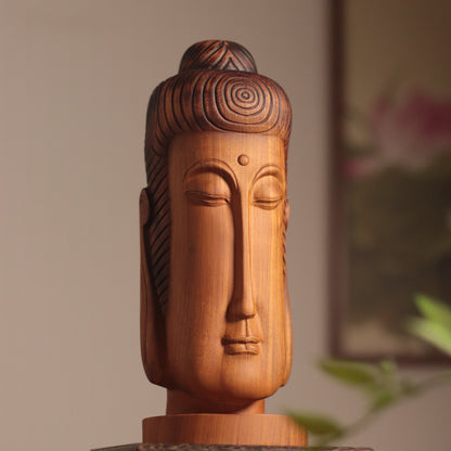 Hand Carved Buddha Face Statue for Home Decor