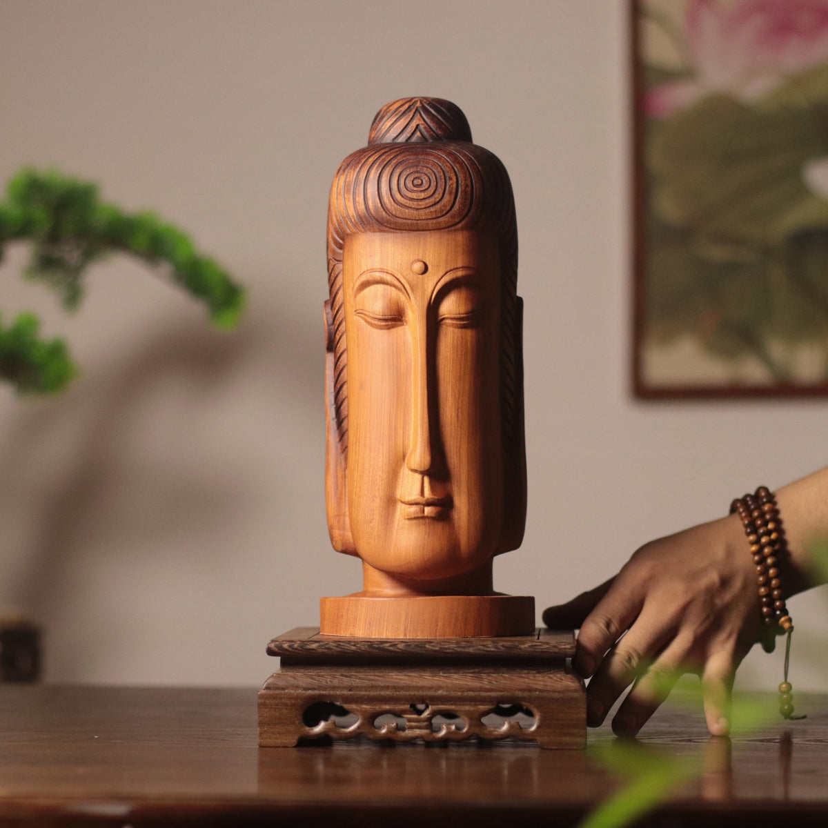 Hand Carved Buddha Face Statue for Home Decor