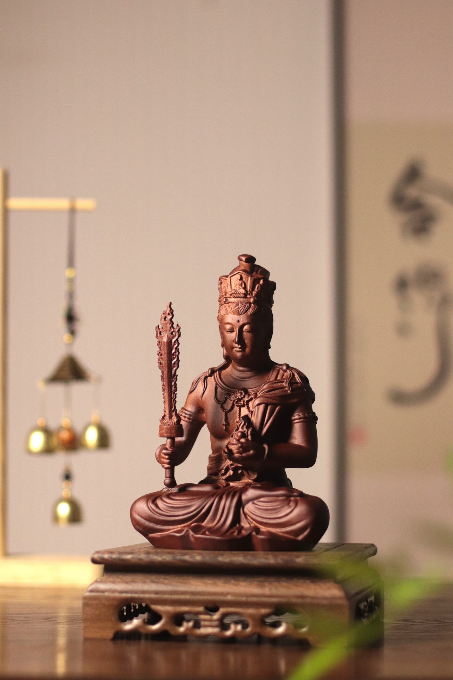 Hand-Carved Wood Akasagarbha Statue