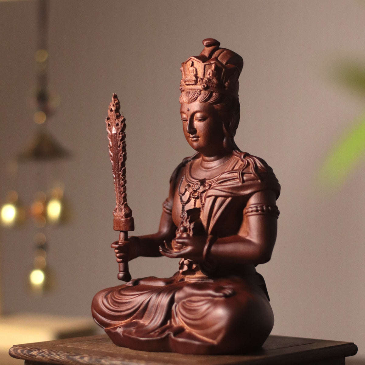 Hand-Carved Wood Akasagarbha Statue