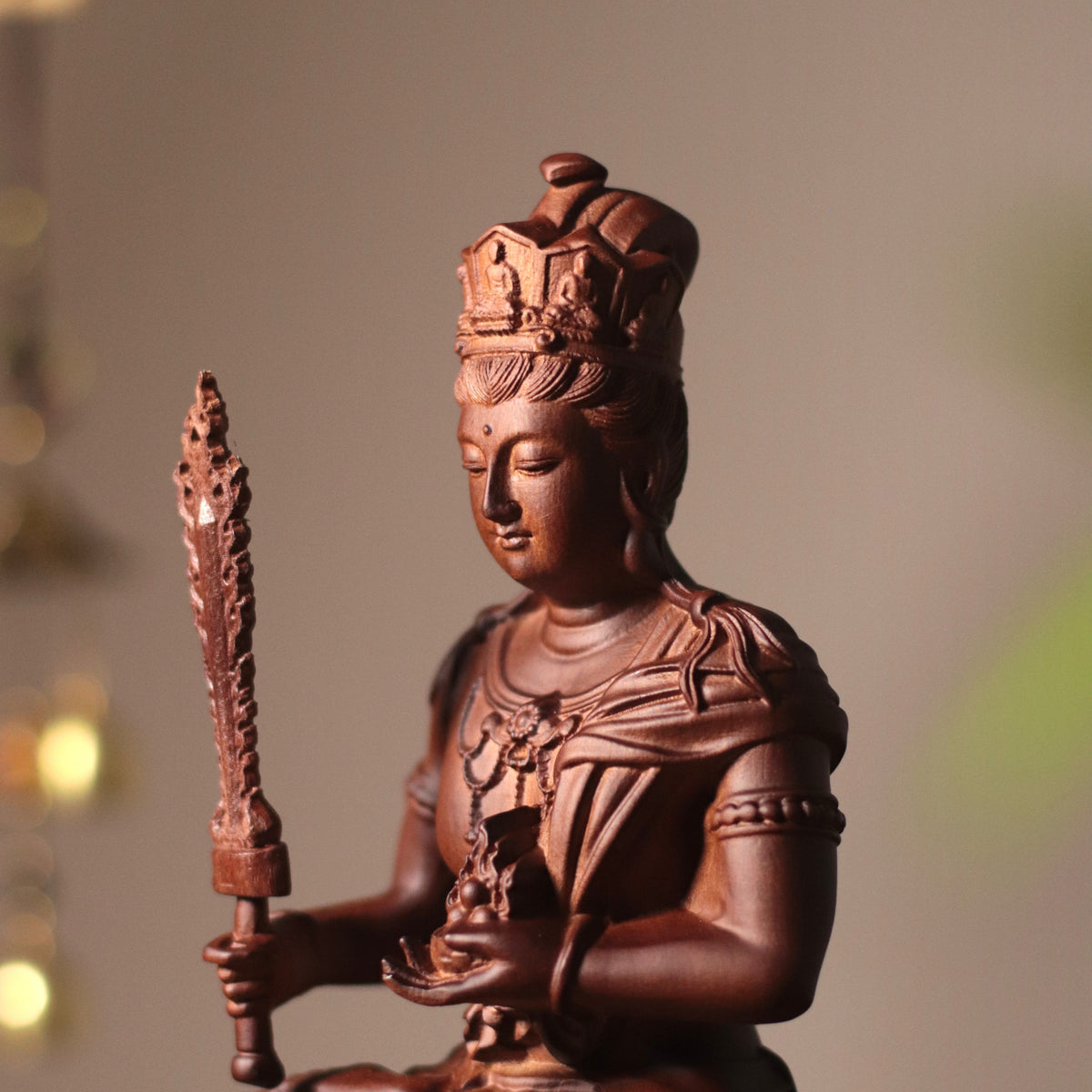 Hand-Carved Wood Akasagarbha Statue