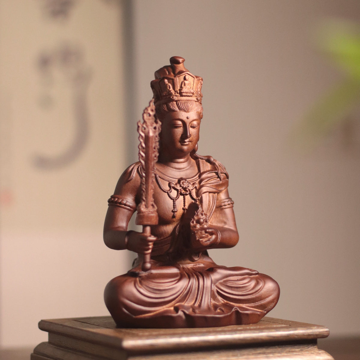 Hand-Carved Wood Akasagarbha Statue
