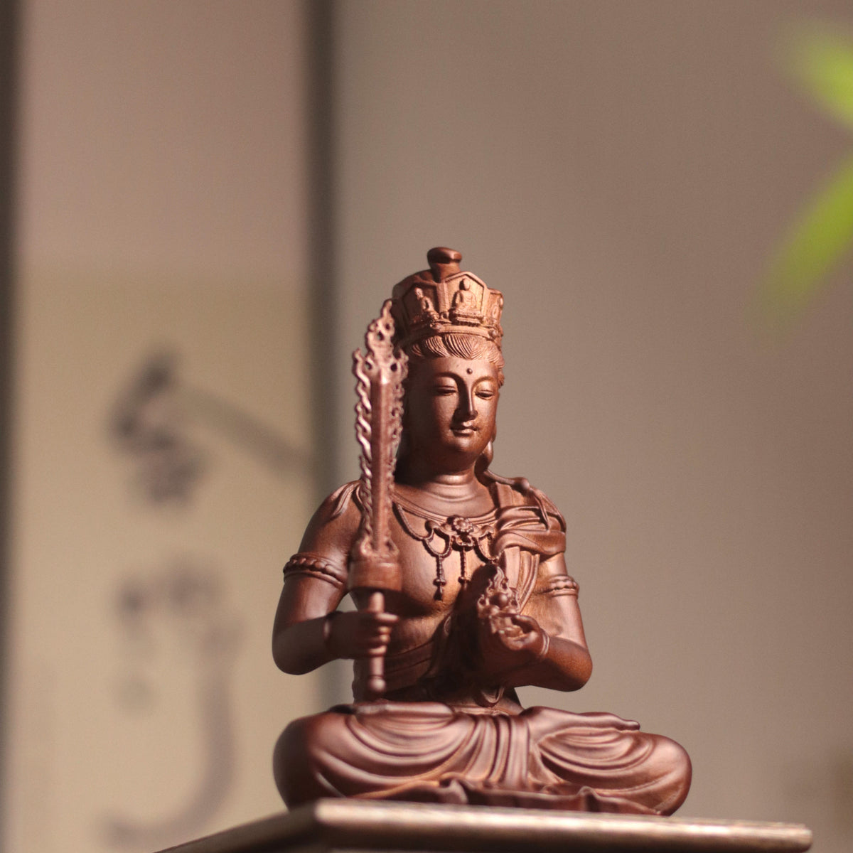 Hand-Carved Wood Akasagarbha Statue