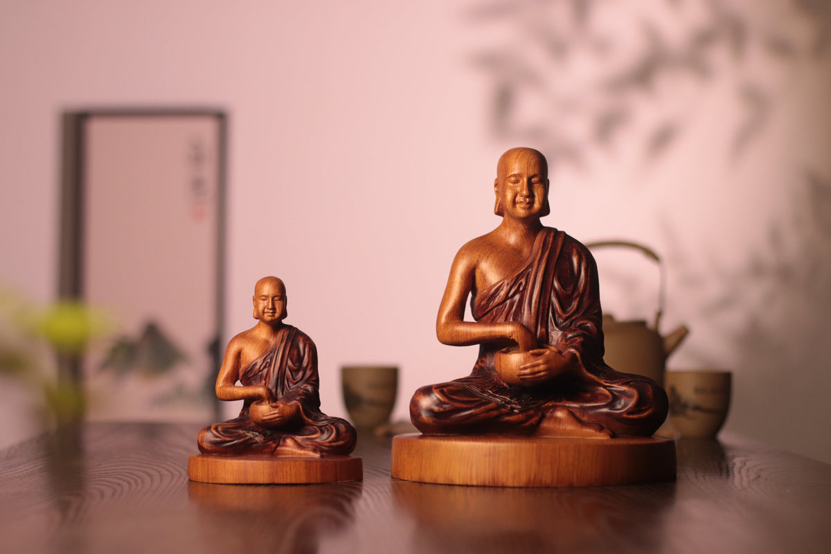 Hand Carved Phra Sivali Wooden Statue, Buddha Arahant Disciples