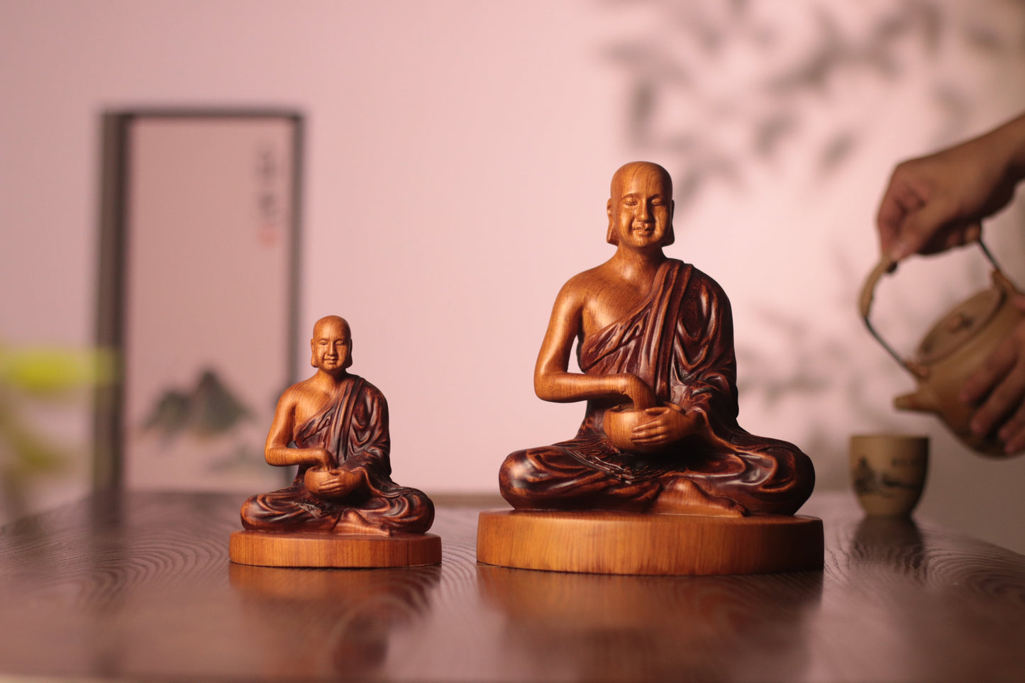 Hand Carved Phra Sivali Wooden Statue, Buddha Arahant Disciples