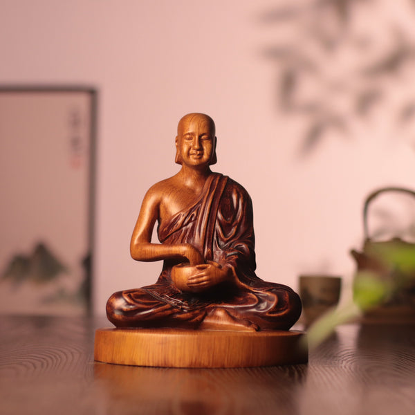 Hand Carved Phra Sivali Wooden Statue, Buddha Arahant Disciples