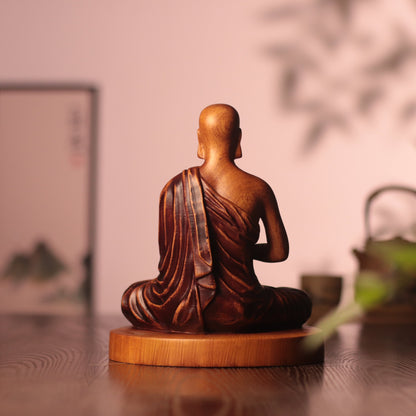 Hand Carved Phra Sivali Wooden Statue, Buddha Arahant Disciples