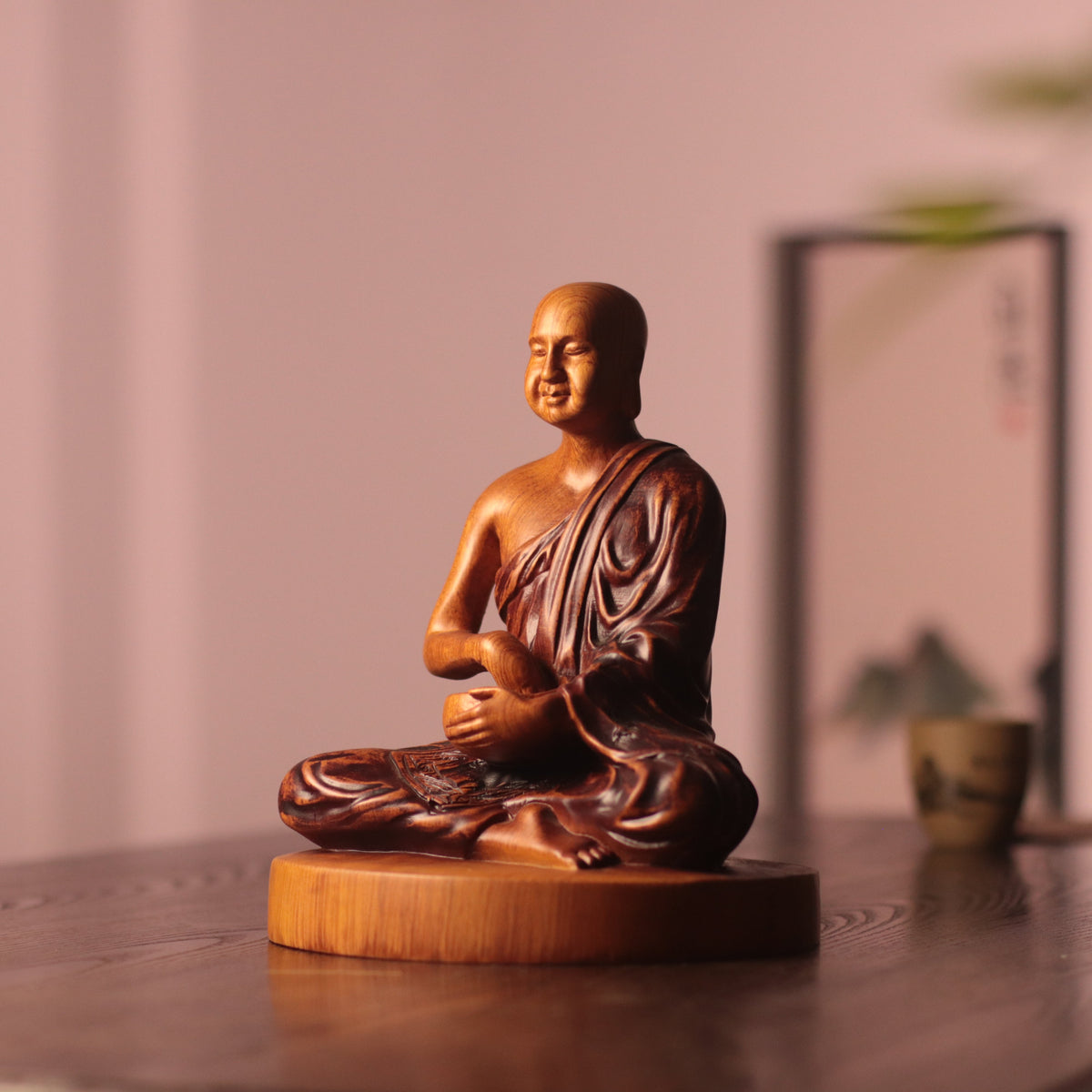 Hand Carved Phra Sivali Wooden Statue, Buddha Arahant Disciples