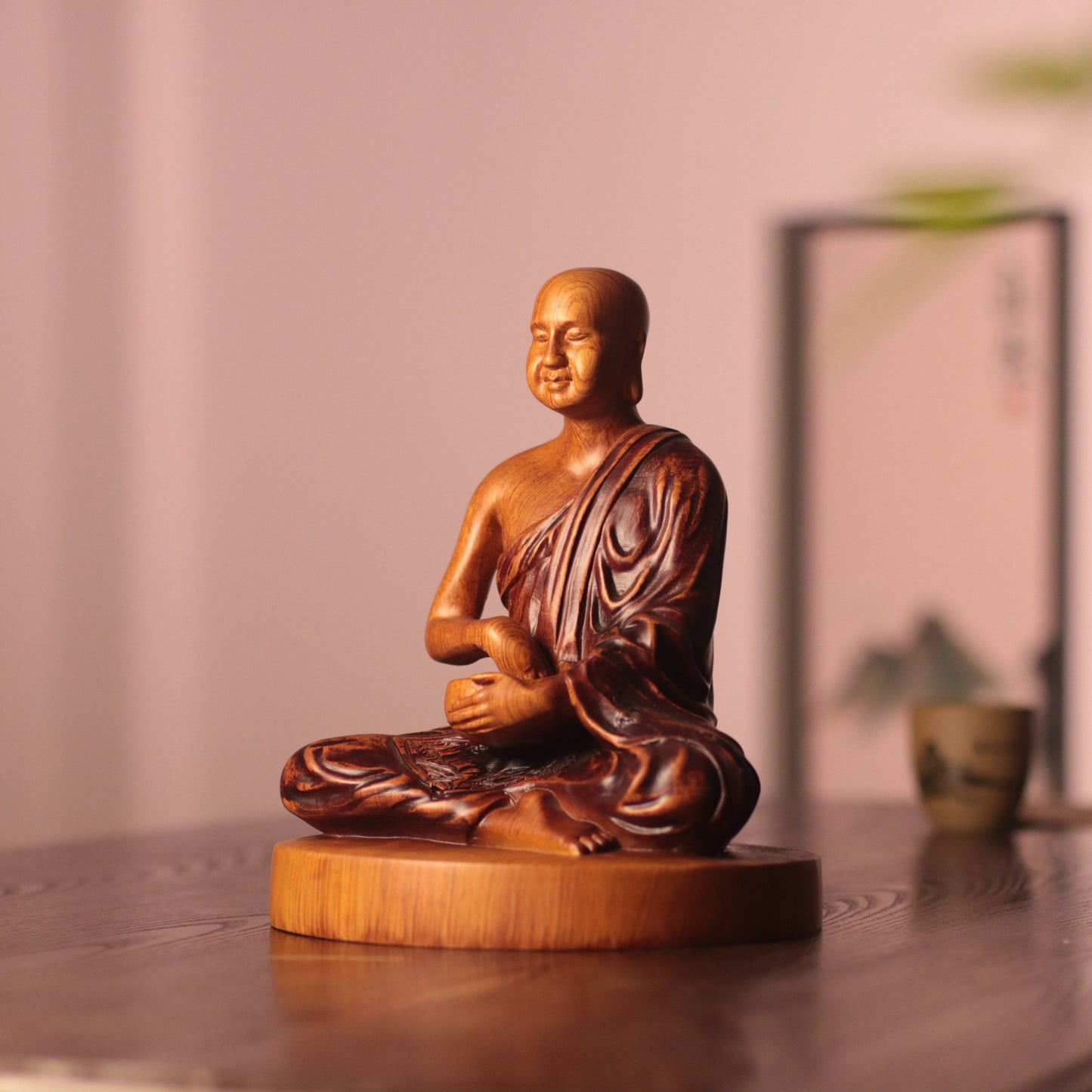 Hand Carved Phra Sivali Wooden Statue, Buddha Arahant Disciples