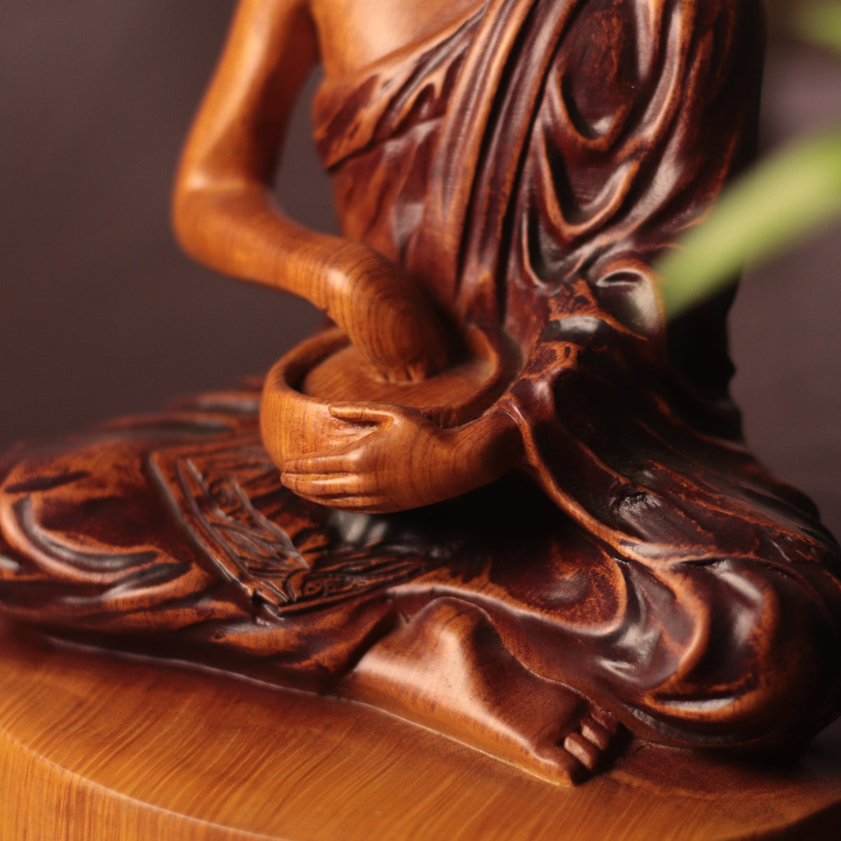 Hand Carved Phra Sivali Wooden Statue, Buddha Arahant Disciples