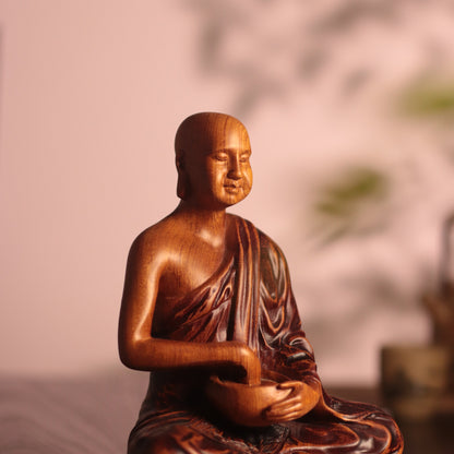 Hand Carved Phra Sivali Wooden Statue, Buddha Arahant Disciples