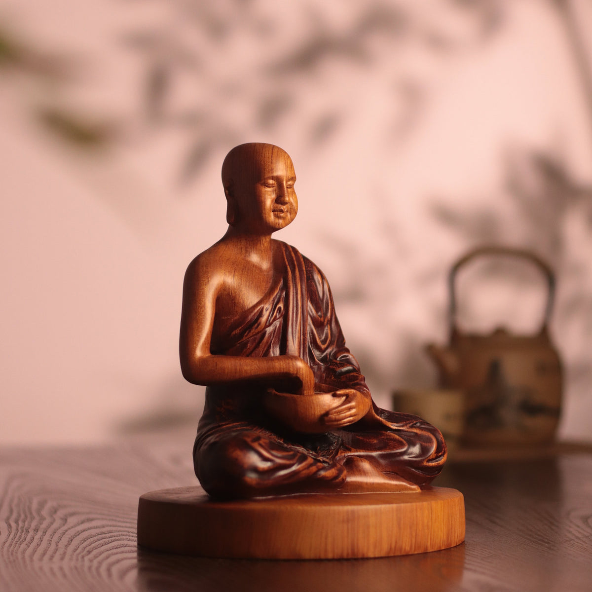 Hand Carved Phra Sivali Wooden Statue, Buddha Arahant Disciples