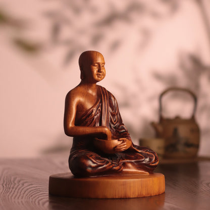 Hand Carved Phra Sivali Wooden Statue, Buddha Arahant Disciples