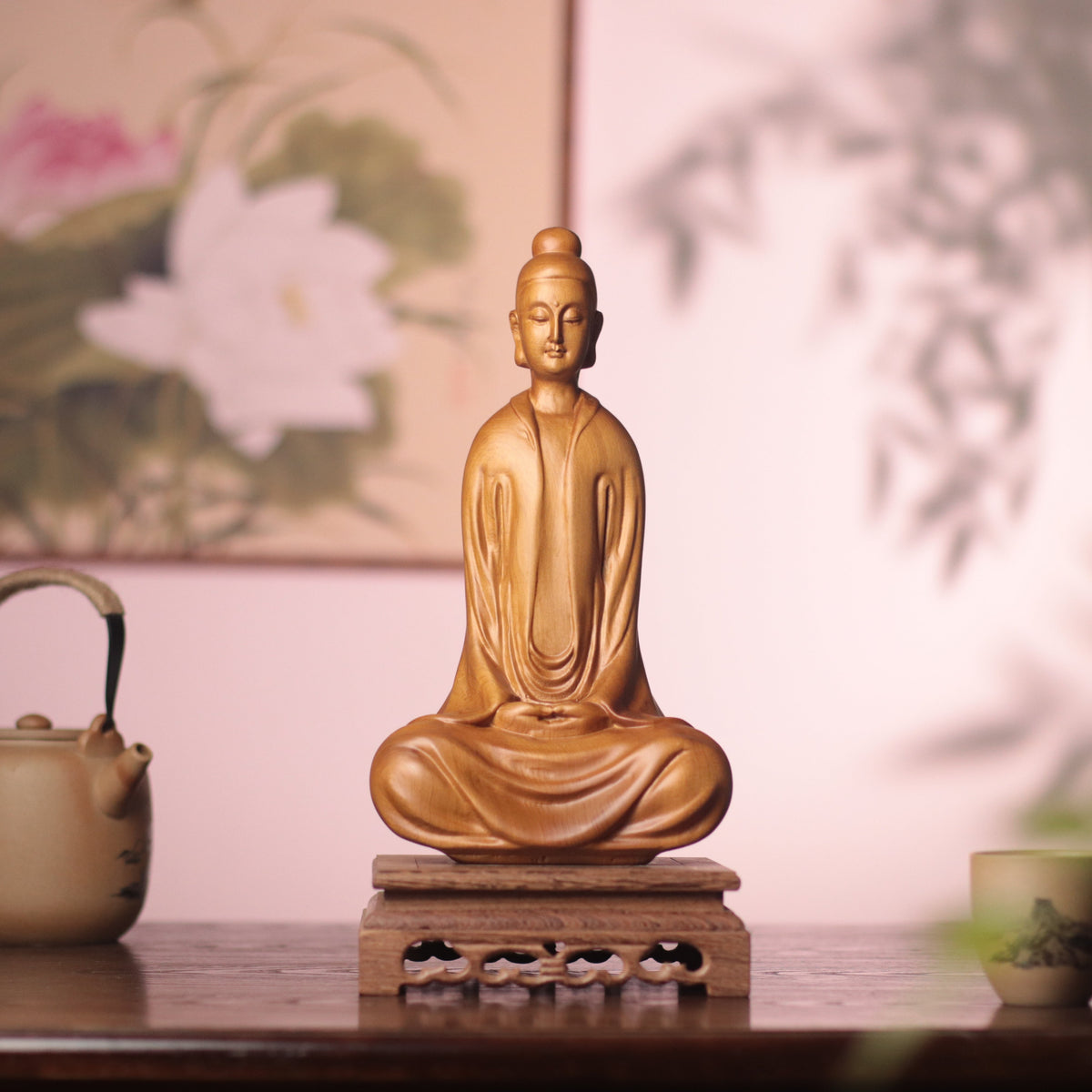 Hand-Carved Zen Master Statue for Meditation Decor