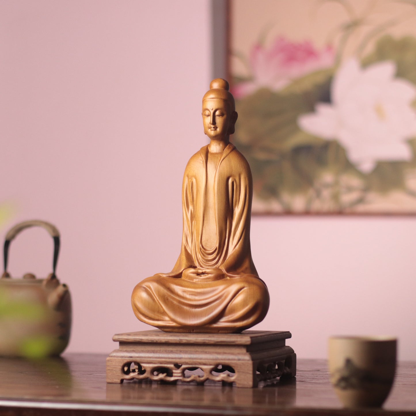 Hand-Carved Zen Master Statue for Meditation Decor