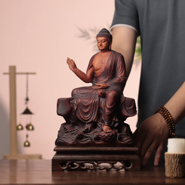 Hand Carved Shakyamuni Padauk Statue