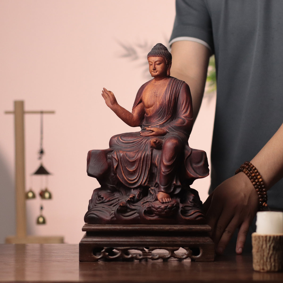 Hand Carved Shakyamuni Padauk Statue