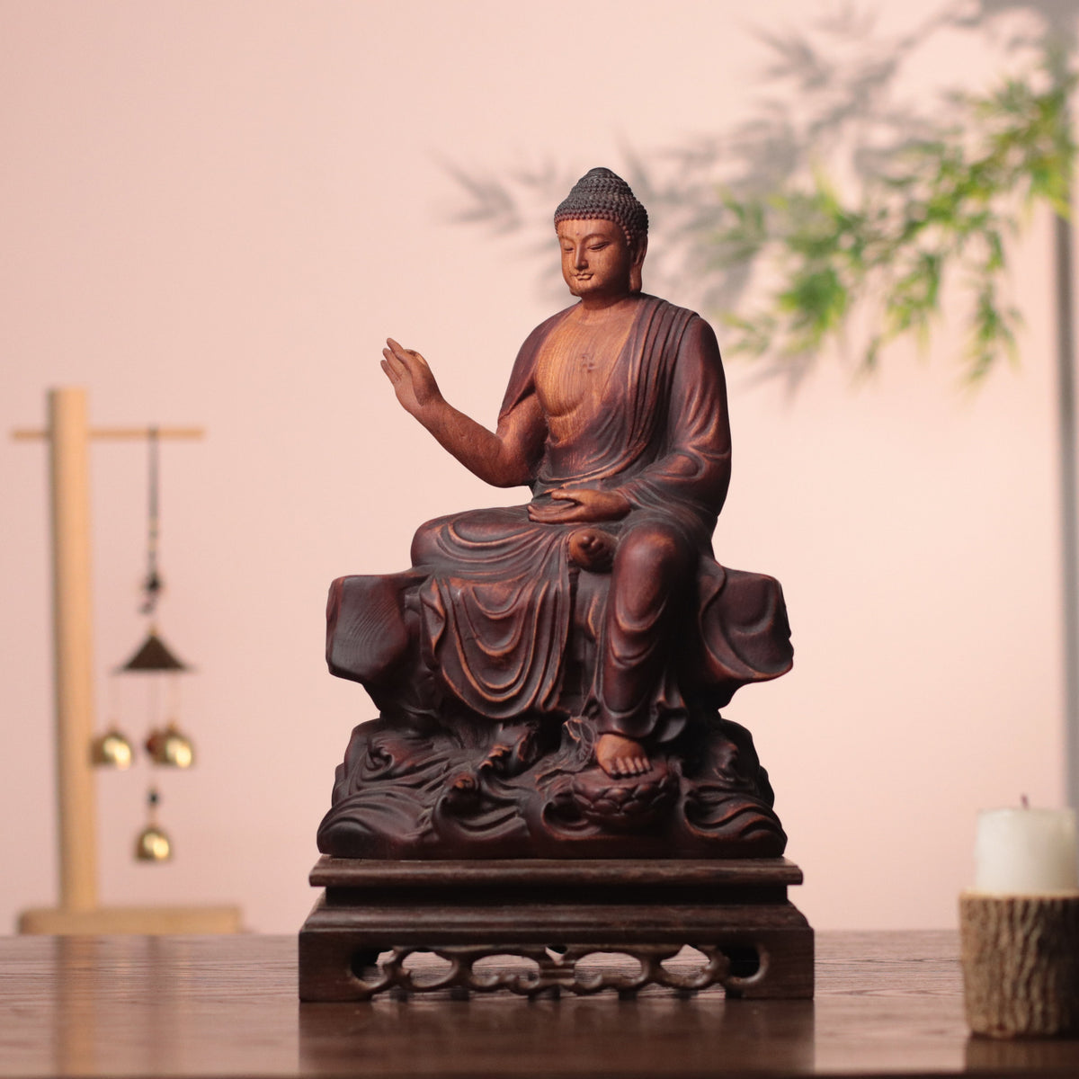 Hand Carved Shakyamuni Padauk Statue