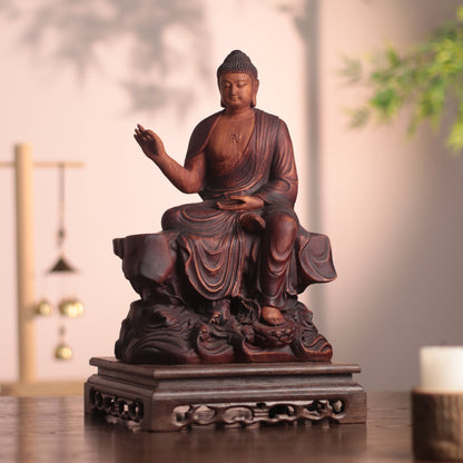 Hand Carved Shakyamuni Padauk Statue