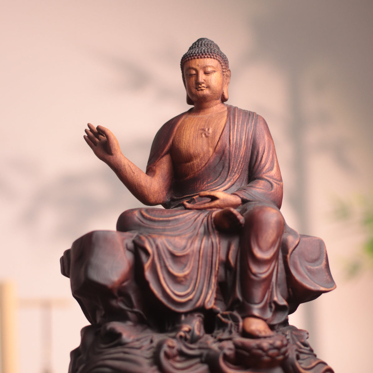 Hand Carved Shakyamuni Padauk Statue