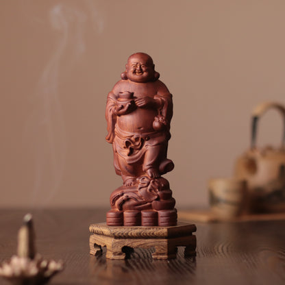 Laughing Buddha Statue - Padauk Wood, Abundance Decor