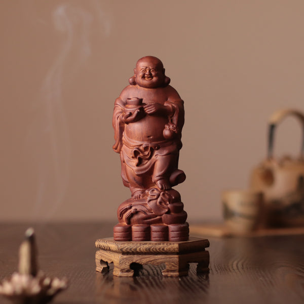 Laughing Buddha Statue - Padauk Wood, Abundance Decor