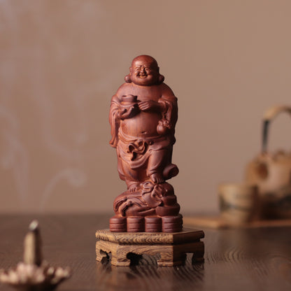 Laughing Buddha Statue - Padauk Wood, Abundance Decor – additional view 2