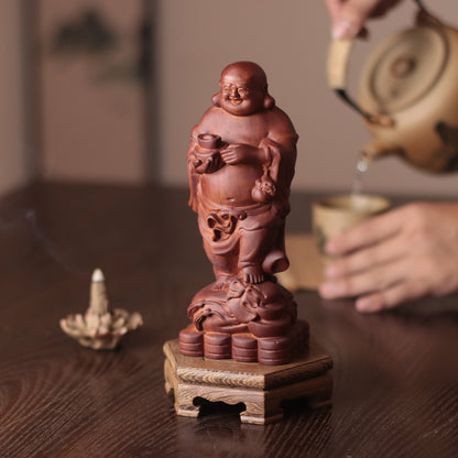 Laughing Buddha Statue - Padauk Wood, Abundance Decor – additional view 3