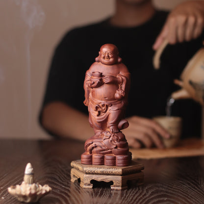 Laughing Buddha Statue - Padauk Wood, Abundance Decor – additional view 4