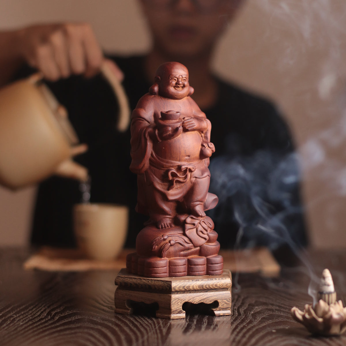 Laughing Buddha Statue - Padauk Wood, Abundance Decor – additional view 5