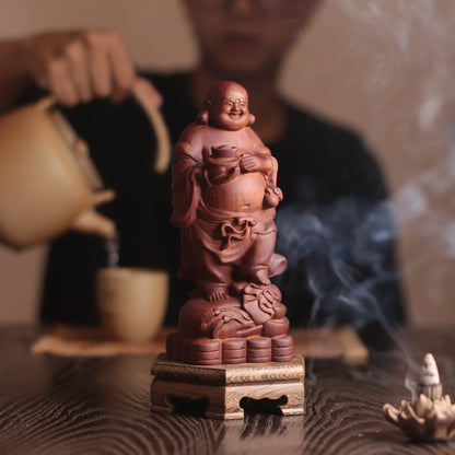 Laughing Buddha Statue - Padauk Wood, Abundance Decor – additional view 5